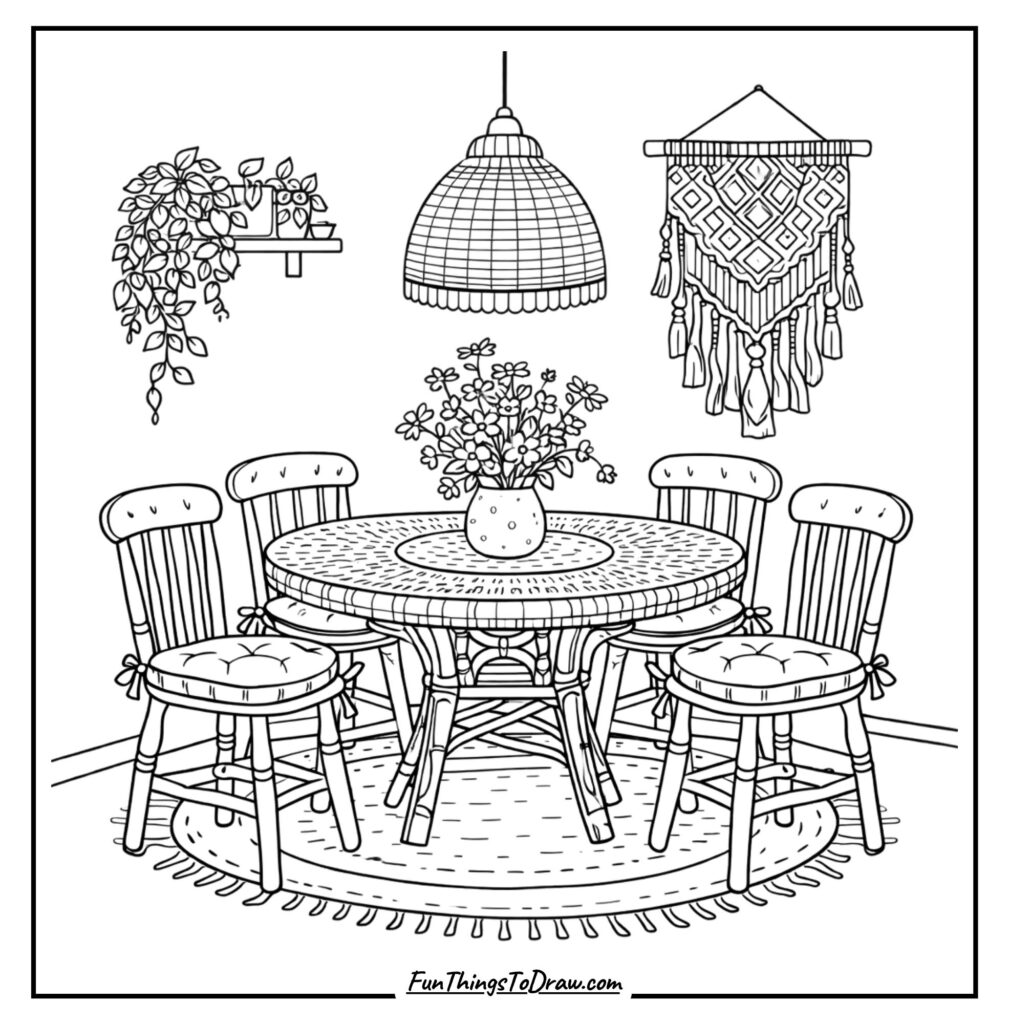 Boho Dining Table Coloring Page