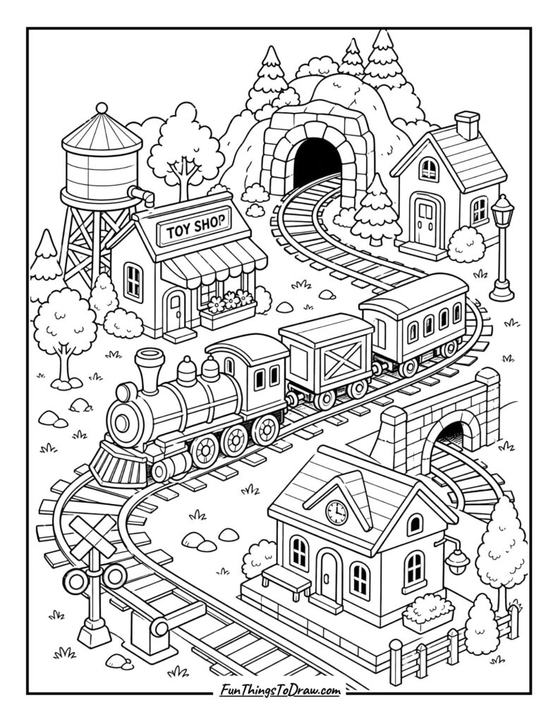 Toy Train Set coloring page