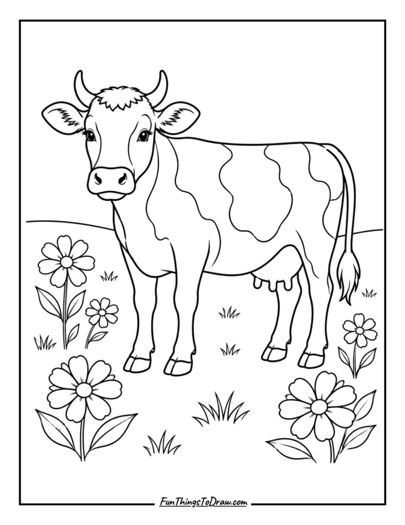 Cow in Flower Field