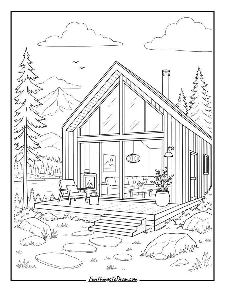 Scandinavian Cabin Simplicity coloring page