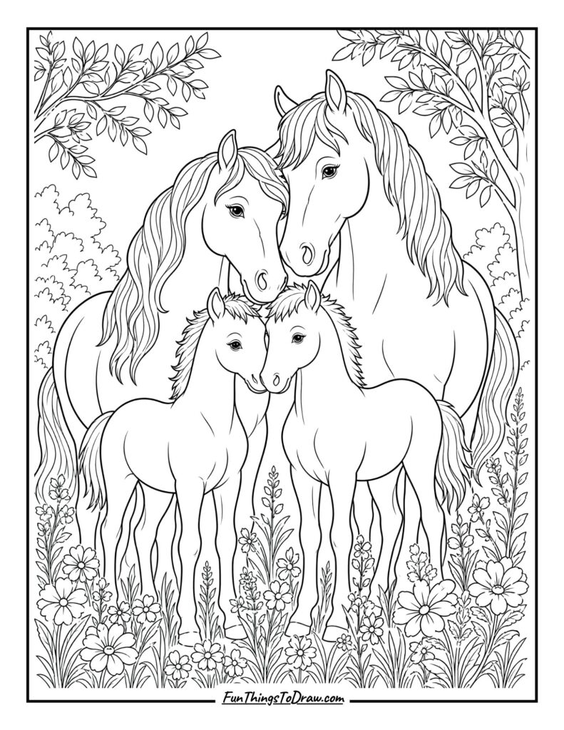 Horse Family coloring page