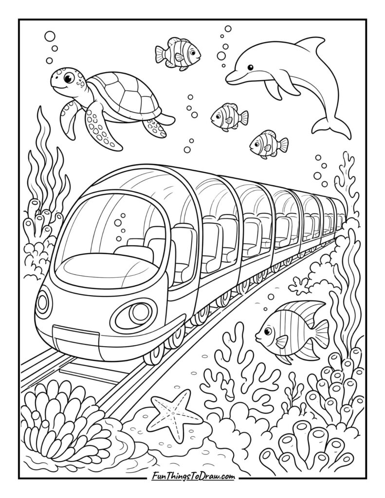Underwater Train Coloring Page