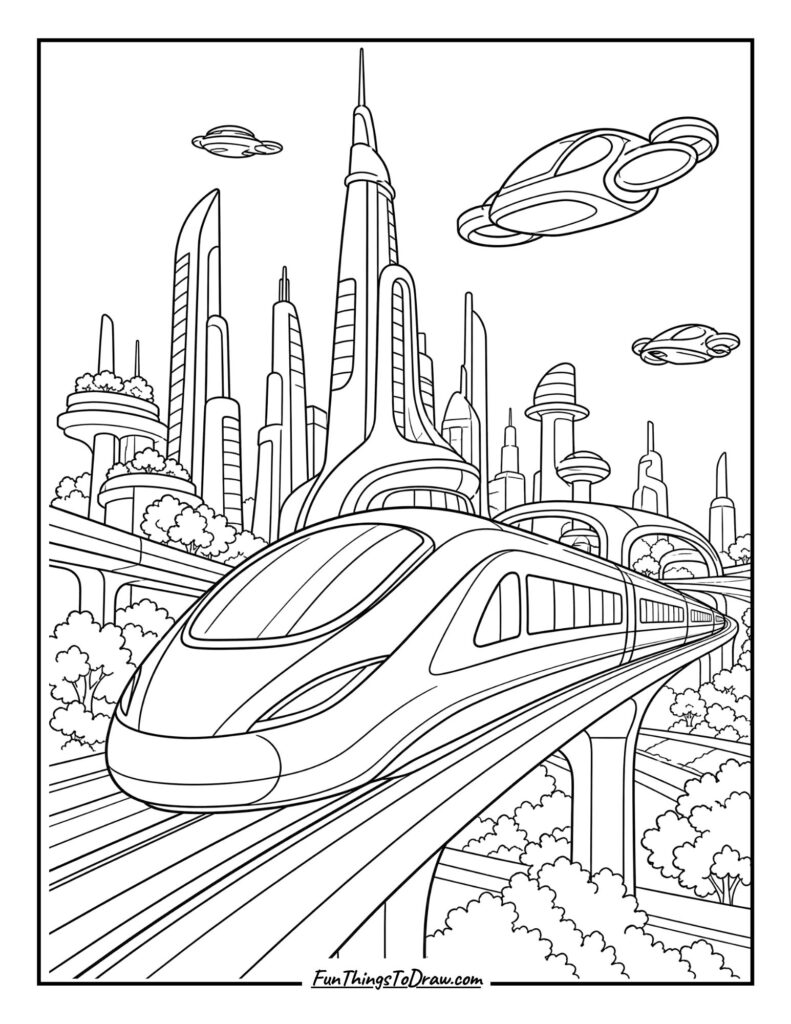Train in a Futuristic City