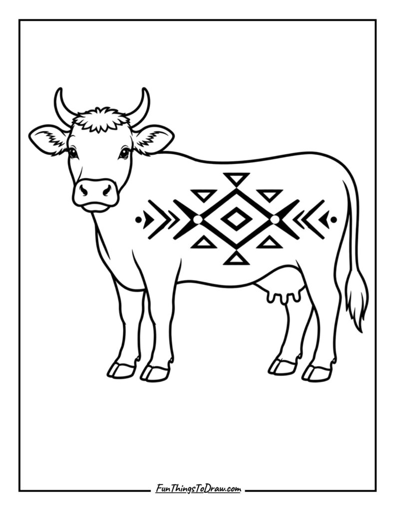 Tribal Pattern Cow coloring page