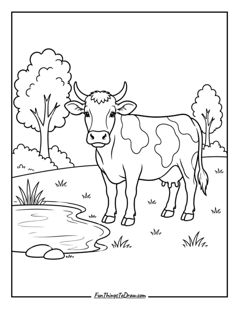 Nature Scene Cow coloring page