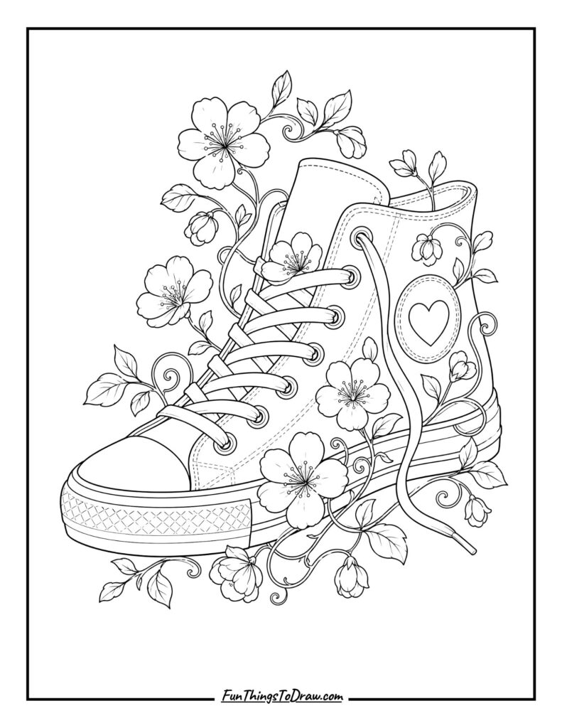Floral Fantasy Sneaker Coloring Page