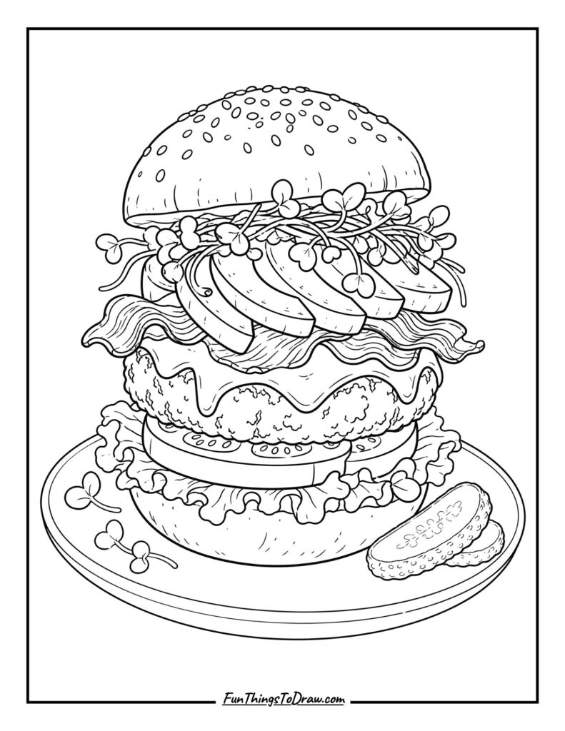 Gourmet Burger Feast coloring page