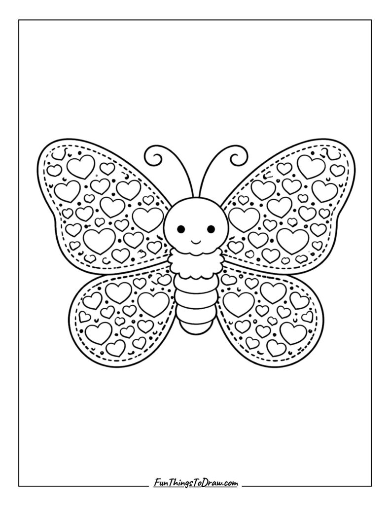 Heart Pattern Butterfly Coloring Page