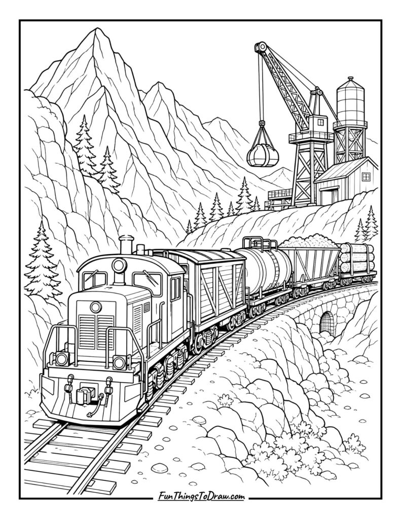 Rustic Freight Train coloring page