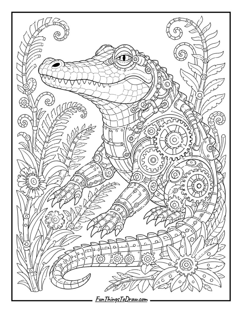 Steampunk Croc coloring page