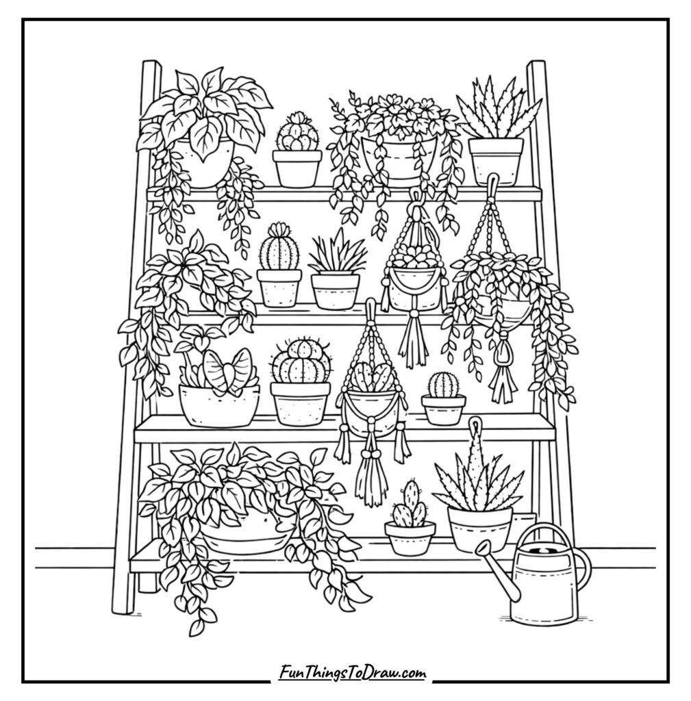 Boho Plant Shelf Ladder Coloring Page