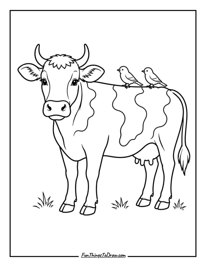 Cow with Birds coloring page