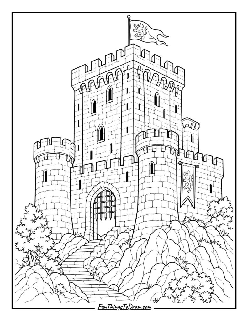 Medieval Castle Keep coloring page