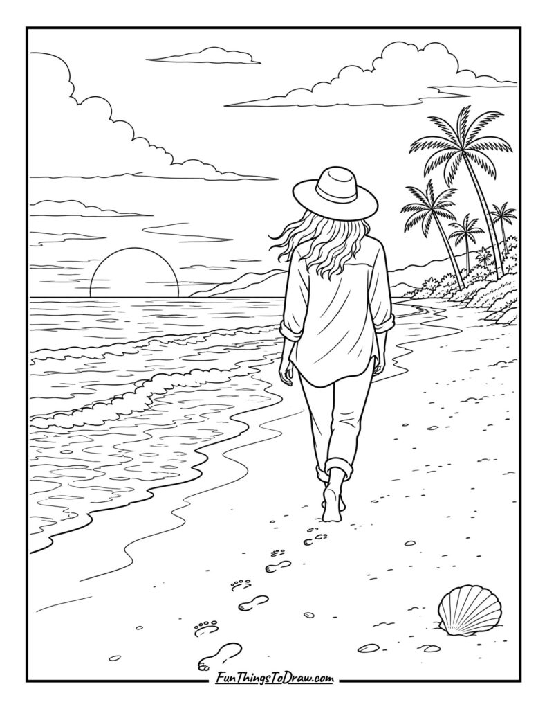 Sunset Beach Walk coloring page