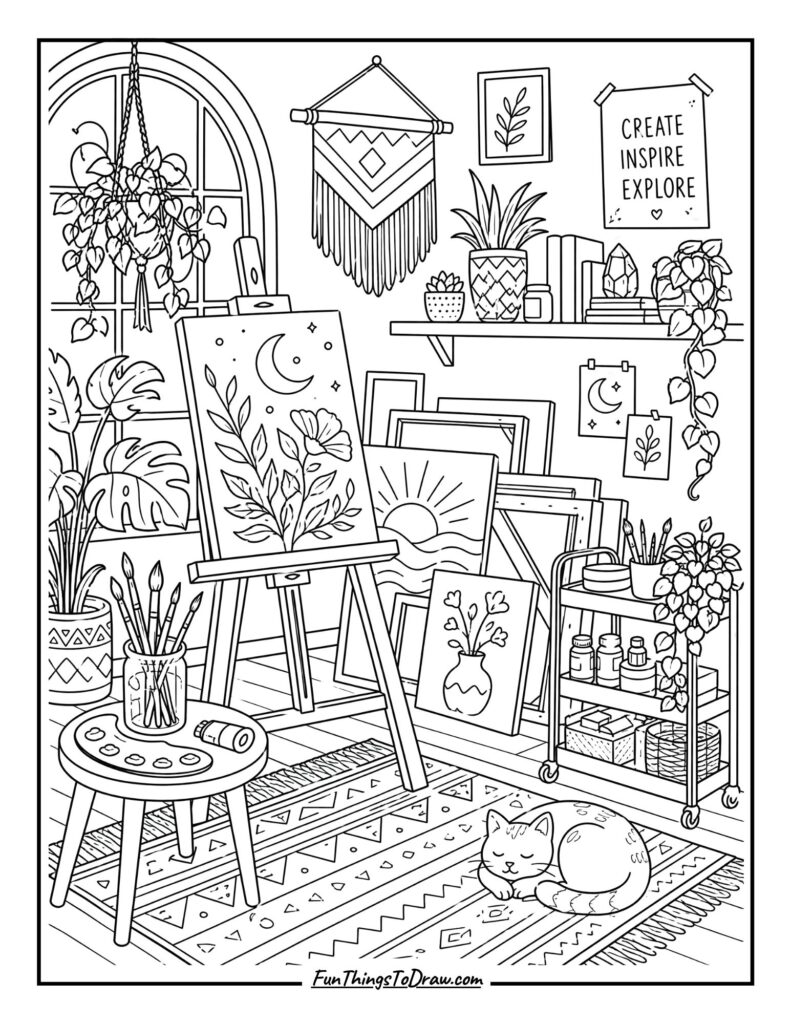 Bohemian Artist's Studio coloring page