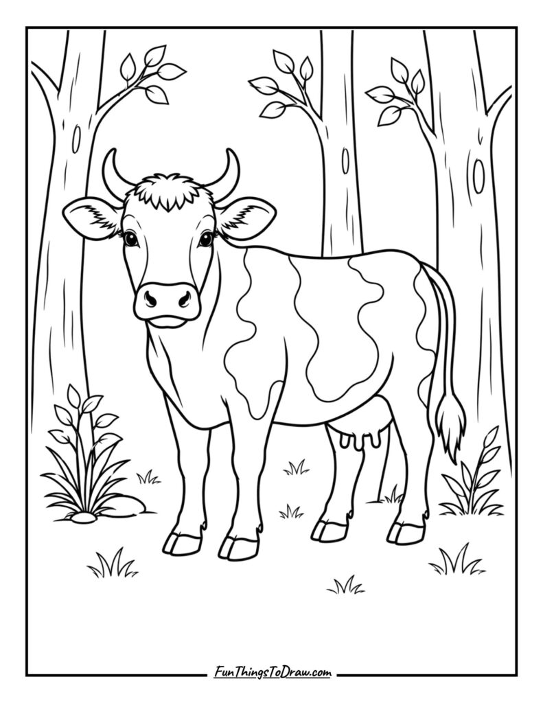 Forest Cow Scene coloring page