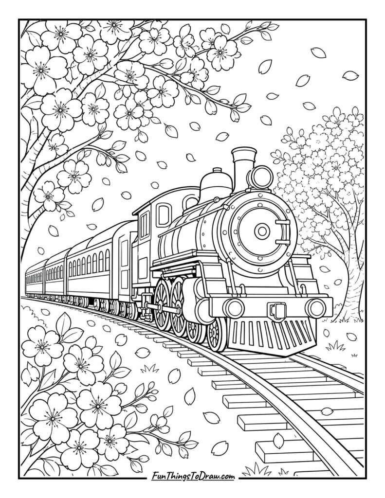 Train in a Cherry Blossom Forest