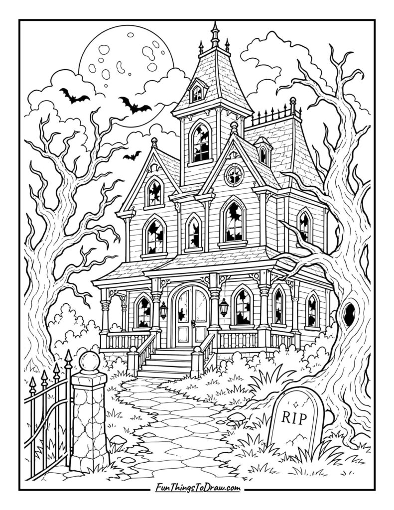 Haunted Mansion Spookiness Coloring Page