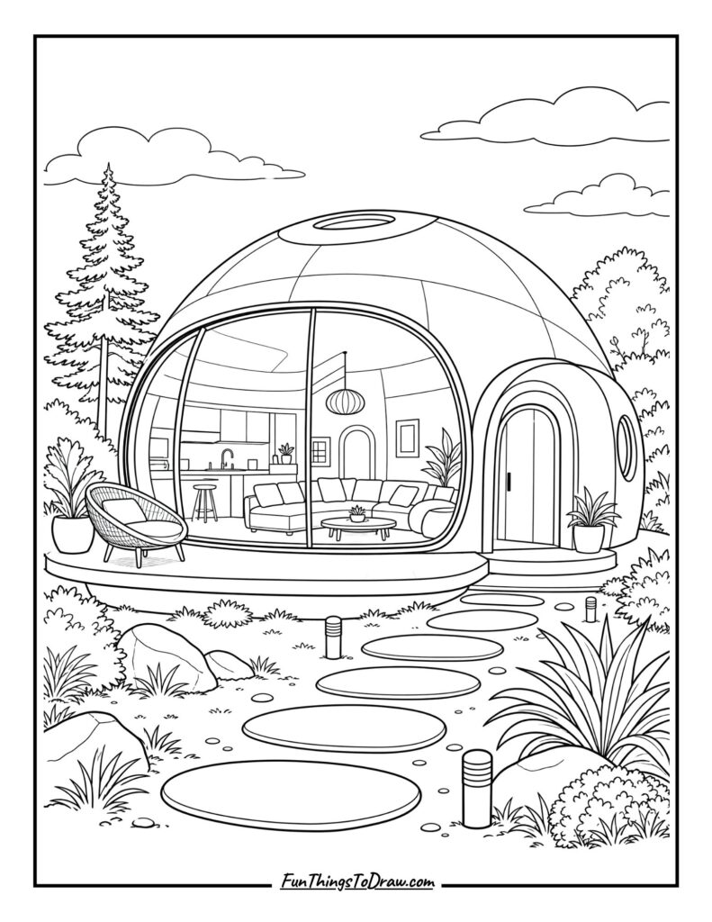Futuristic Dome Home coloring page