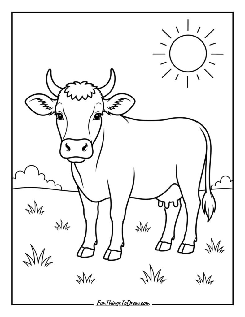 Summer Meadow Cow coloring page