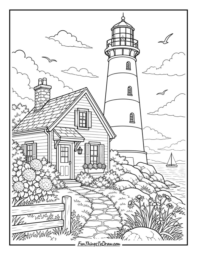 Lighthouse Keeper's Cottage Coloring Page