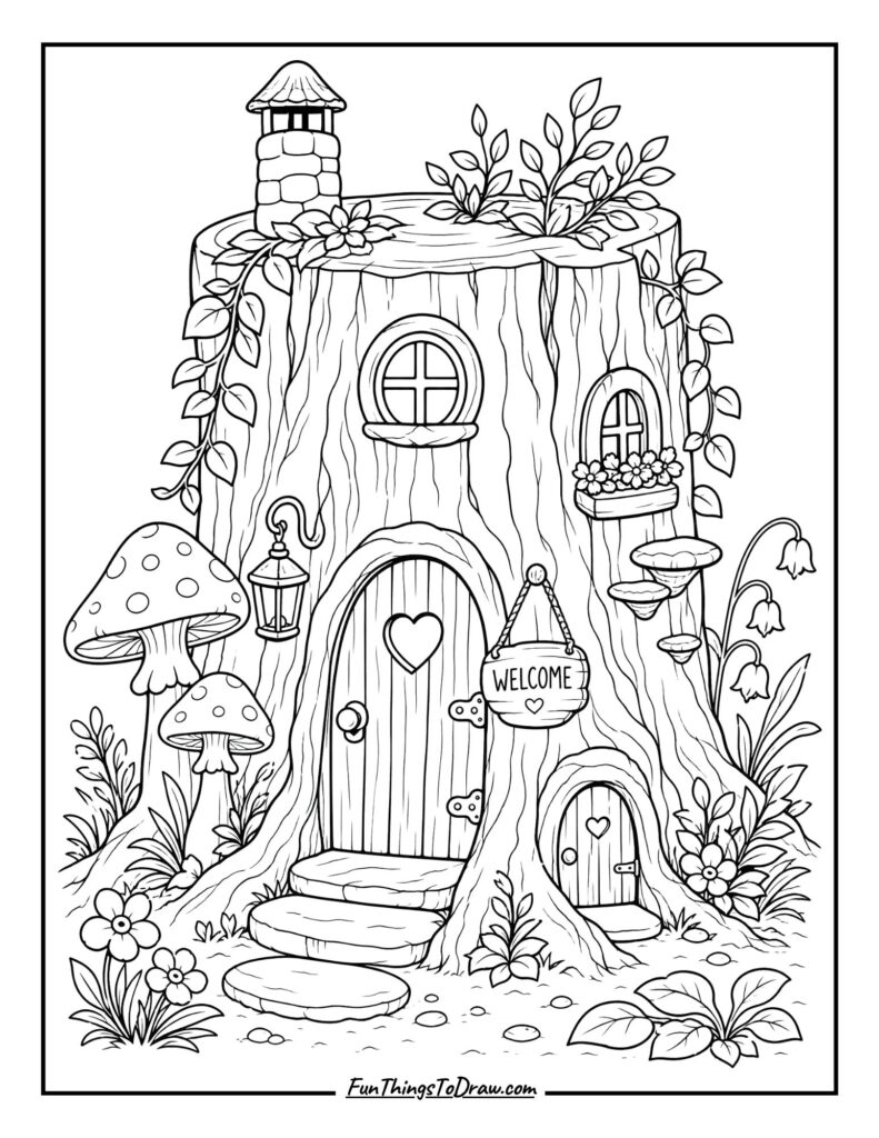 Tree Stump Home Coloring Page