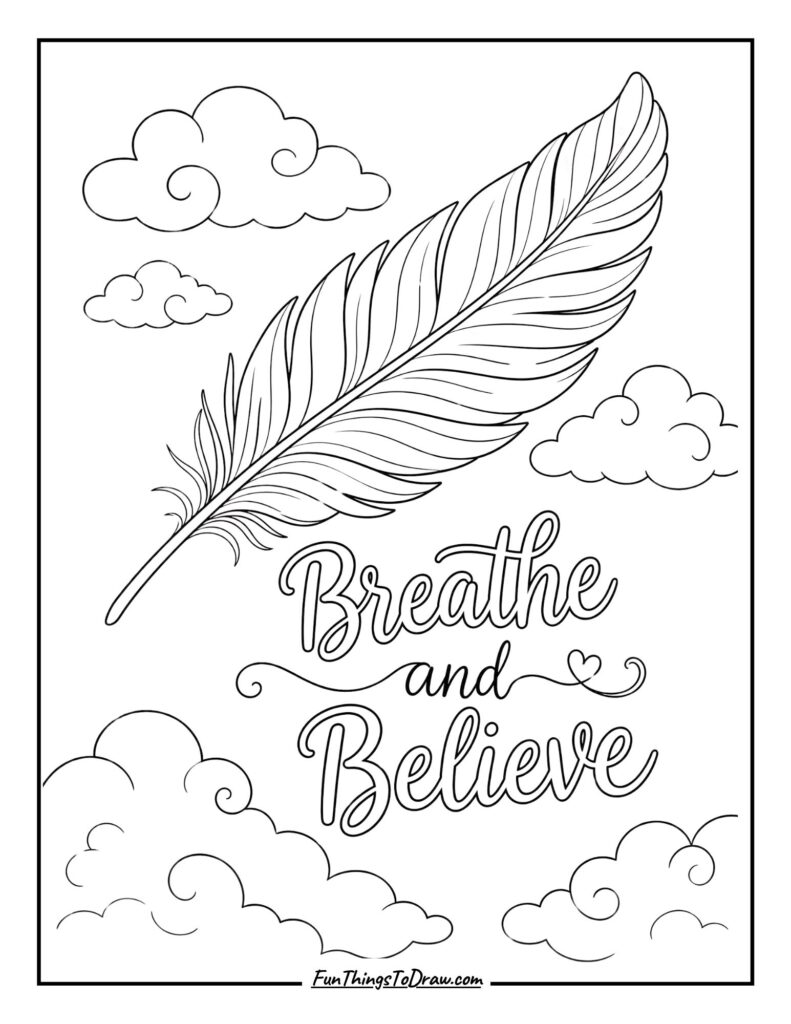 Breathe and Believe inspirational coloring sheet