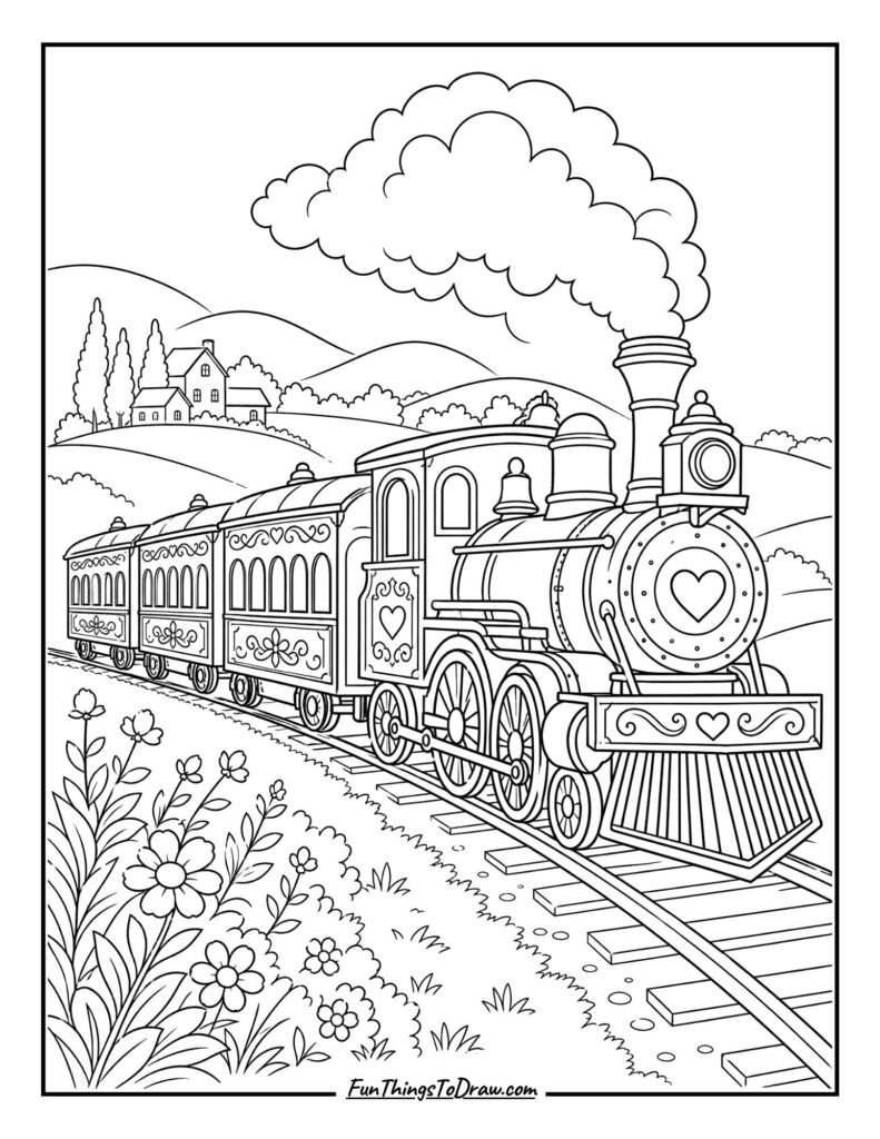 Charming Passenger Train coloring sheet