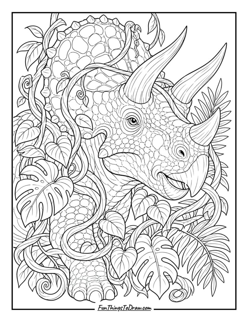 Triceratops and Vines coloring page