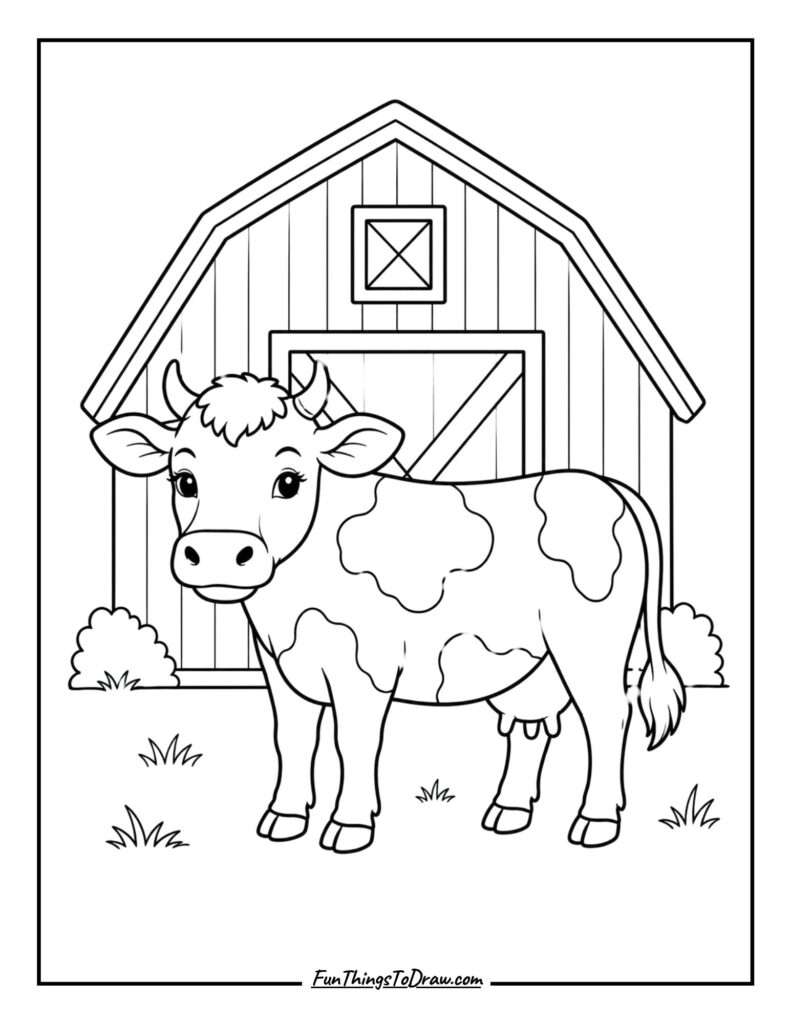 Barn Scene Cow coloring page