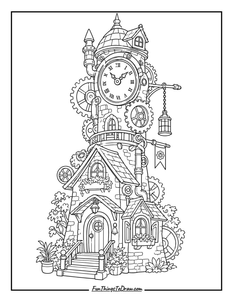 Clockwork Tower Home Coloring Page