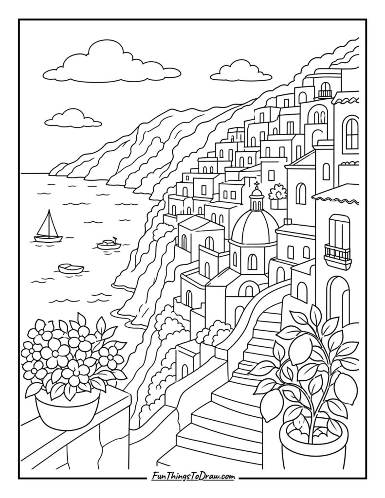 Amalfi Coast Coloring Page