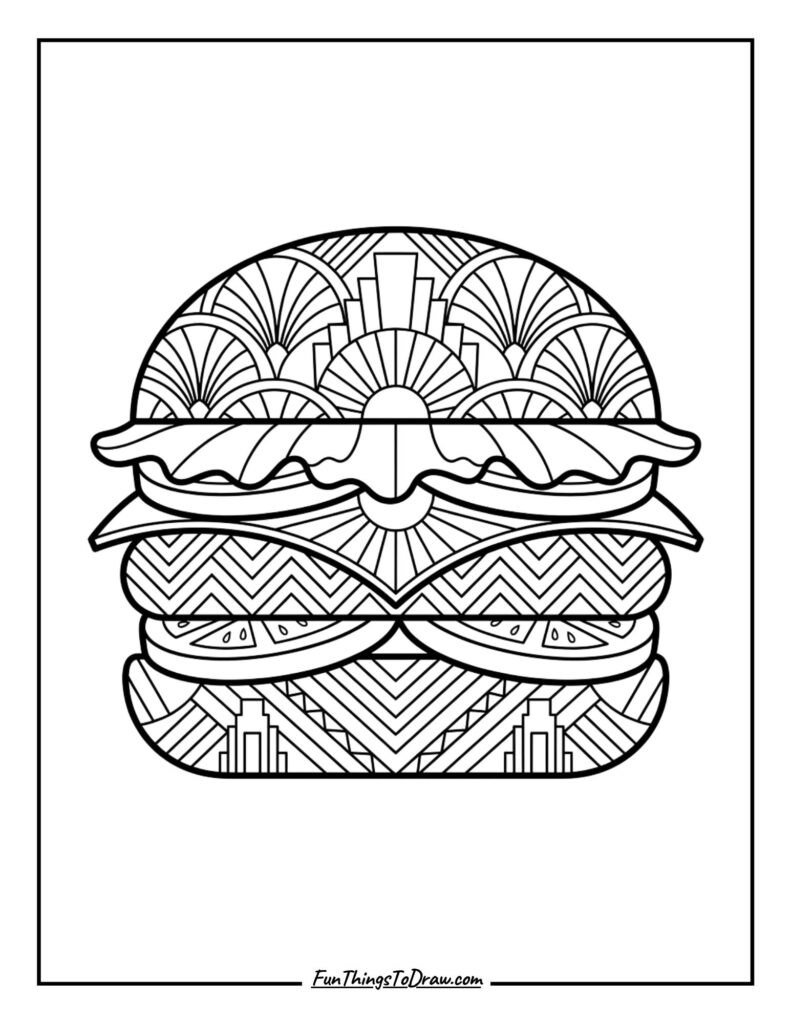 Art Deco Burger coloring page