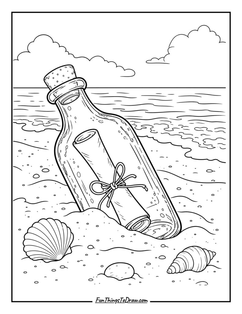 Message in a Bottle (Beach Coloring Page)