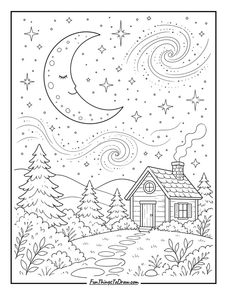 Starlit Night Sky Relaxation Coloring Page
