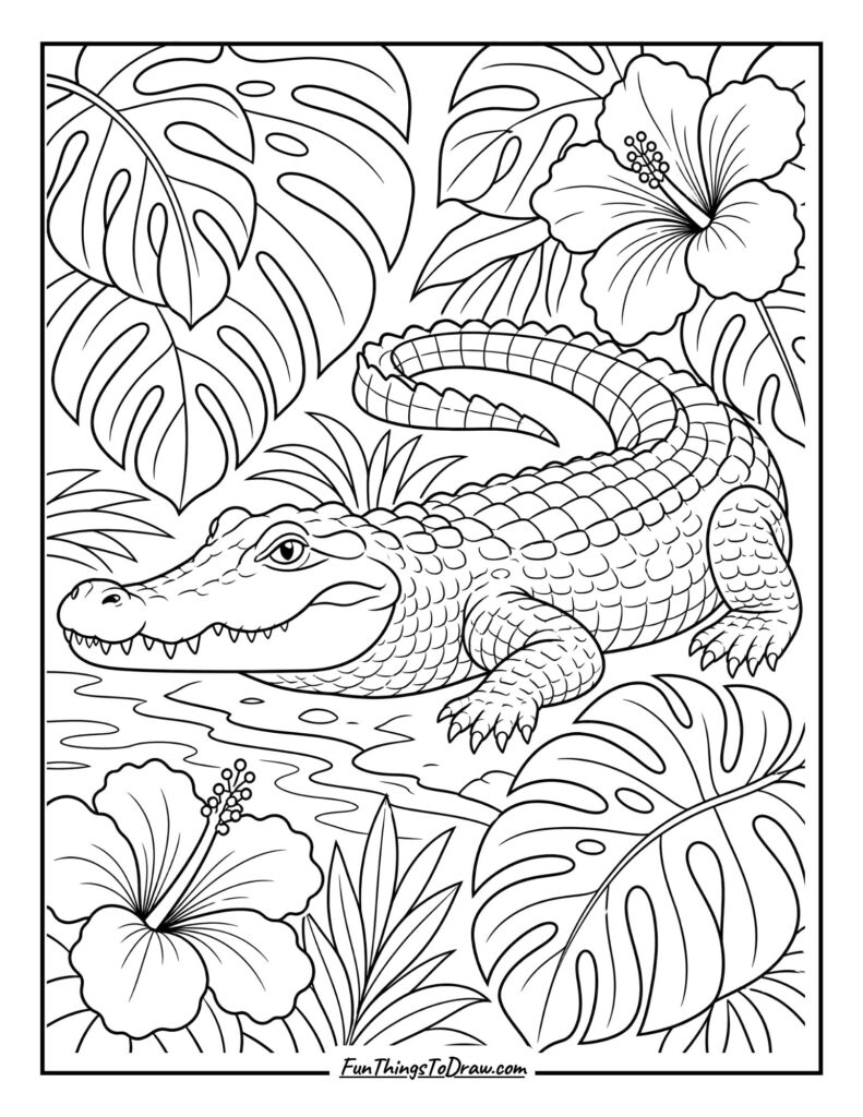Tropical Crocodile Habitat coloring page