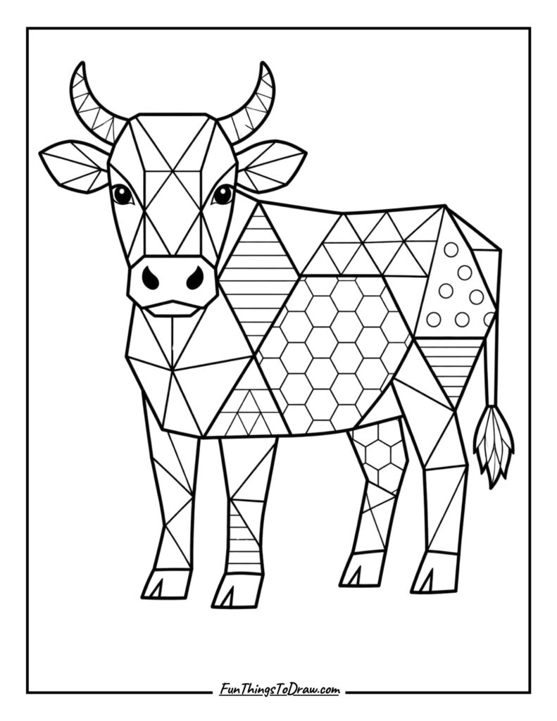 Geometric Cow coloring page