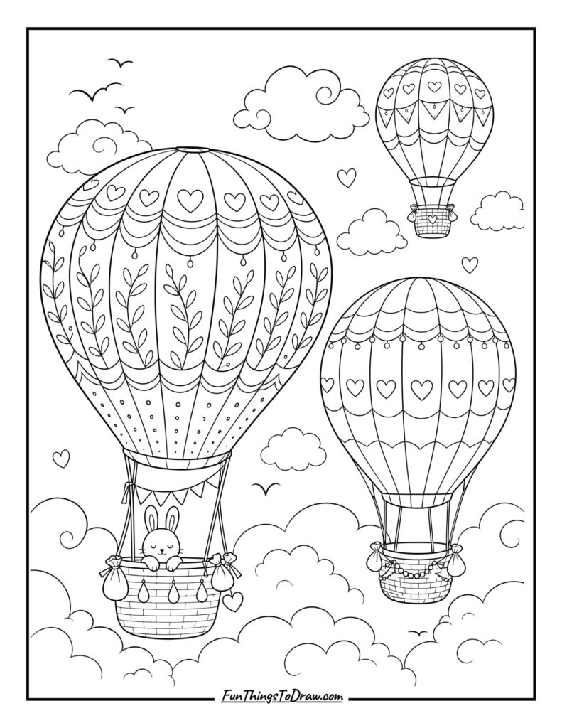 Hot Air Balloons Coloring Page for Relaxation