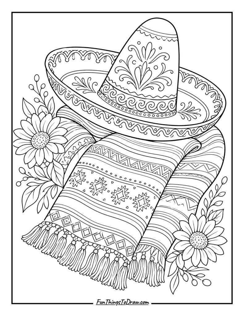 Sombrero and Serape coloring page