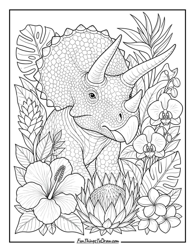 Triceratops with Exotic Flowers