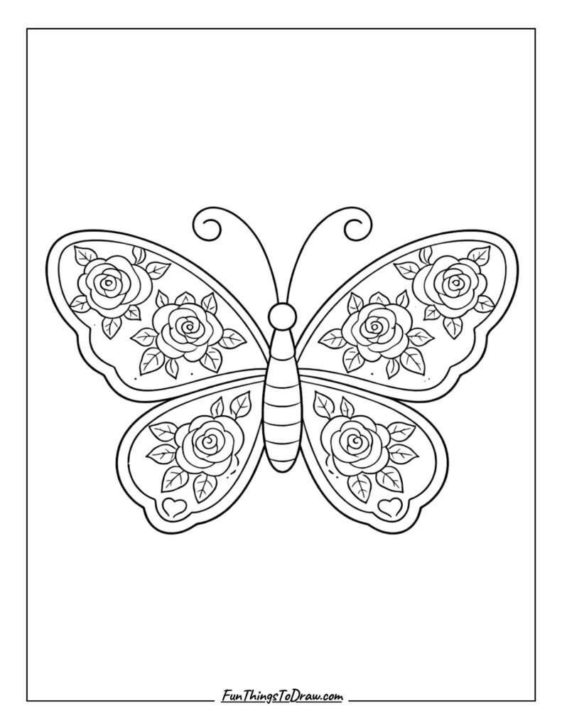 Rose Garden Butterfly Coloring Page