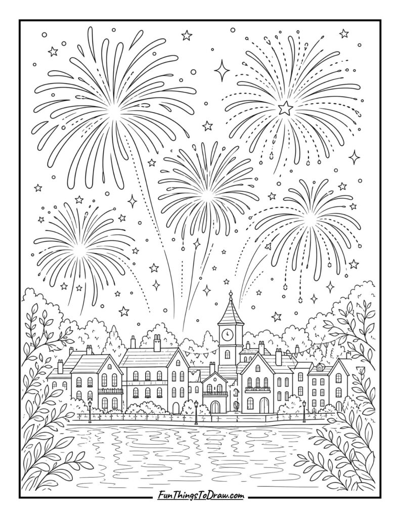 Celebratory Fireworks coloring page