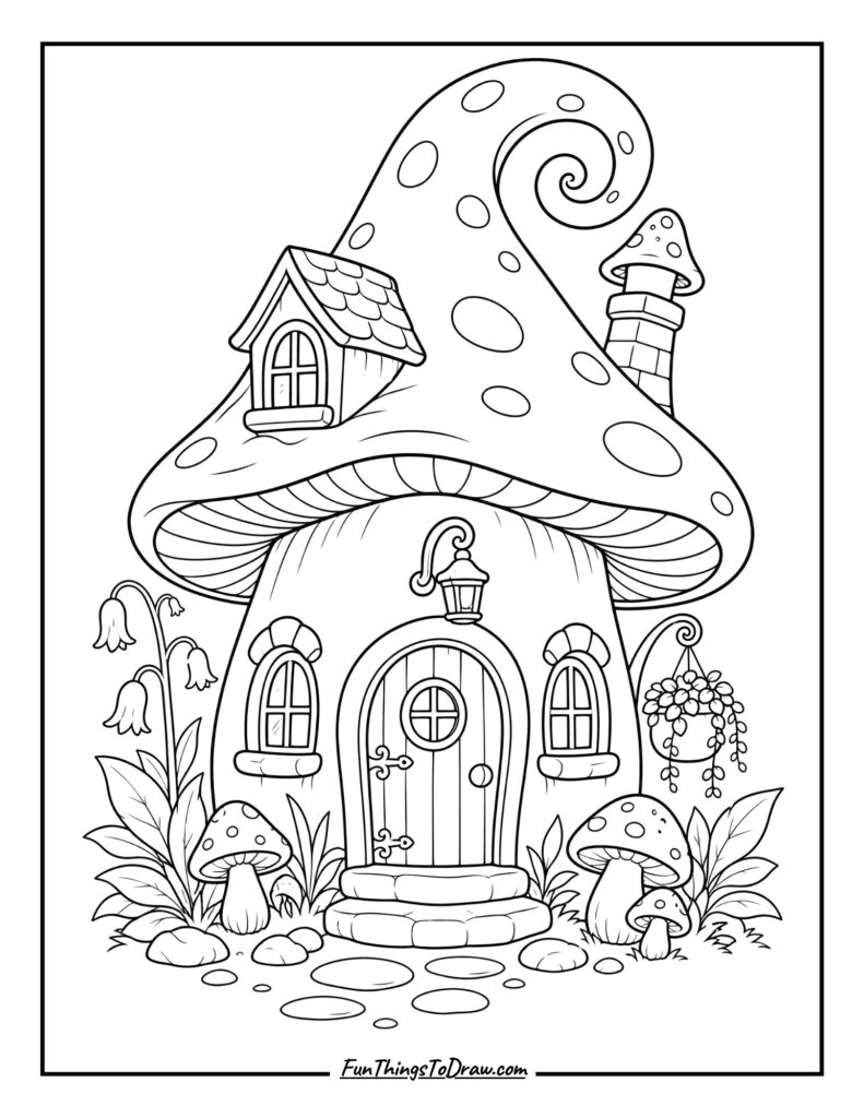 Fairytale Mushroom House Coloring Page