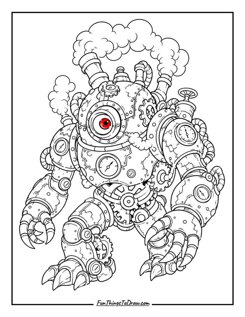 The Clockwork Abomination Monster Coloring Page