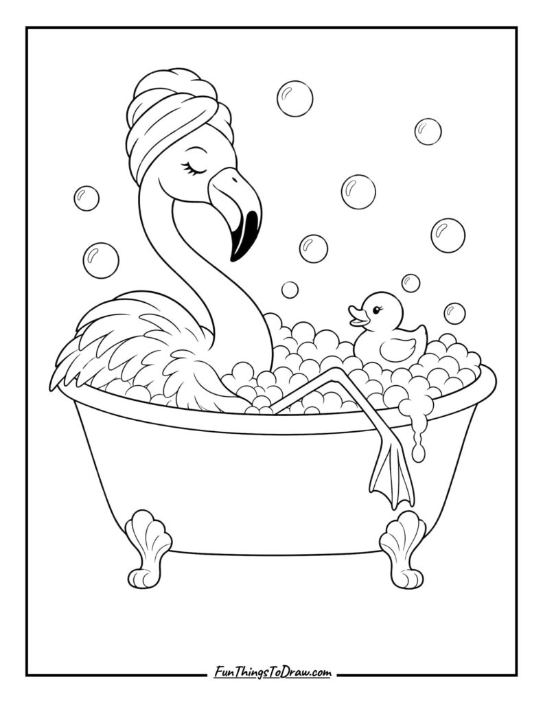 Flamingo in a Bathtub coloring page