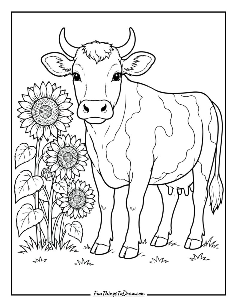 Sunflower Cow coloring page