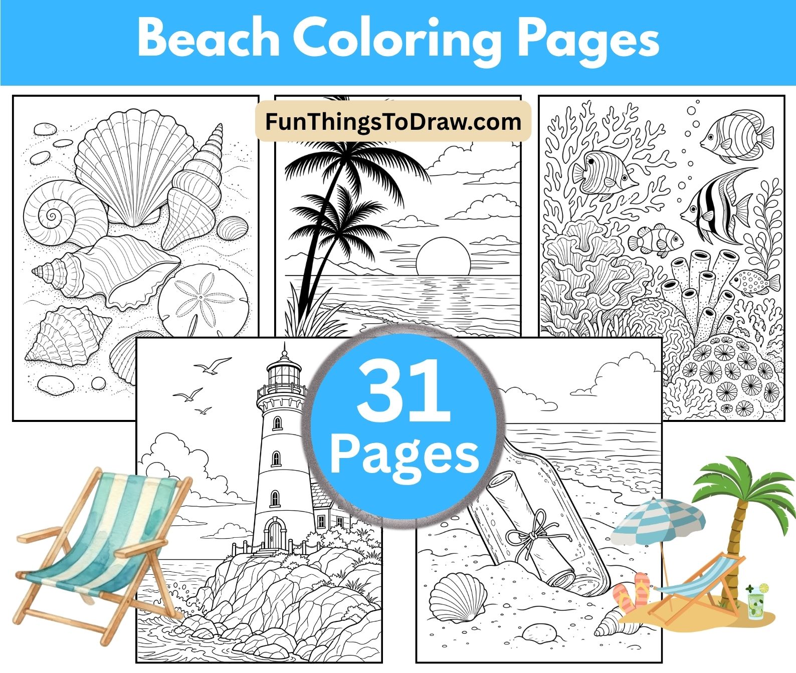 Beach Coloring Pages for Adults