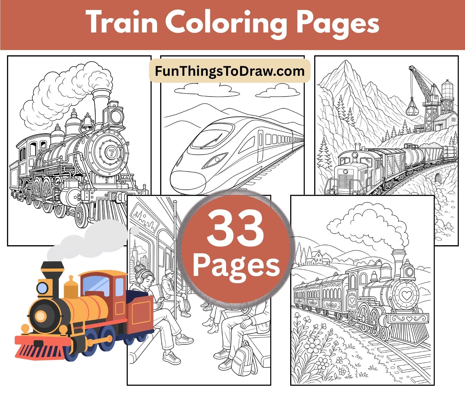 Train Coloring Pages for Adults