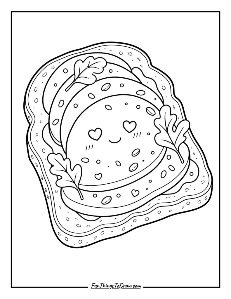 Happy Avocado Toast Coloring Page