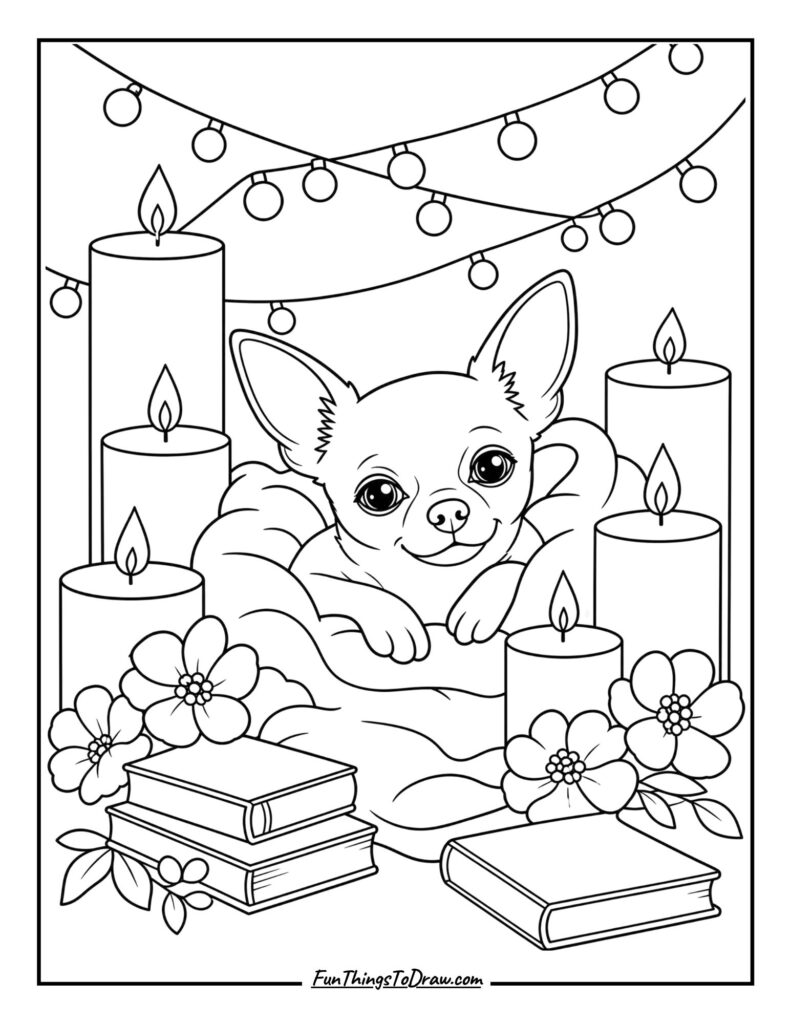 Chihuahua With Candles and Fairy Lights